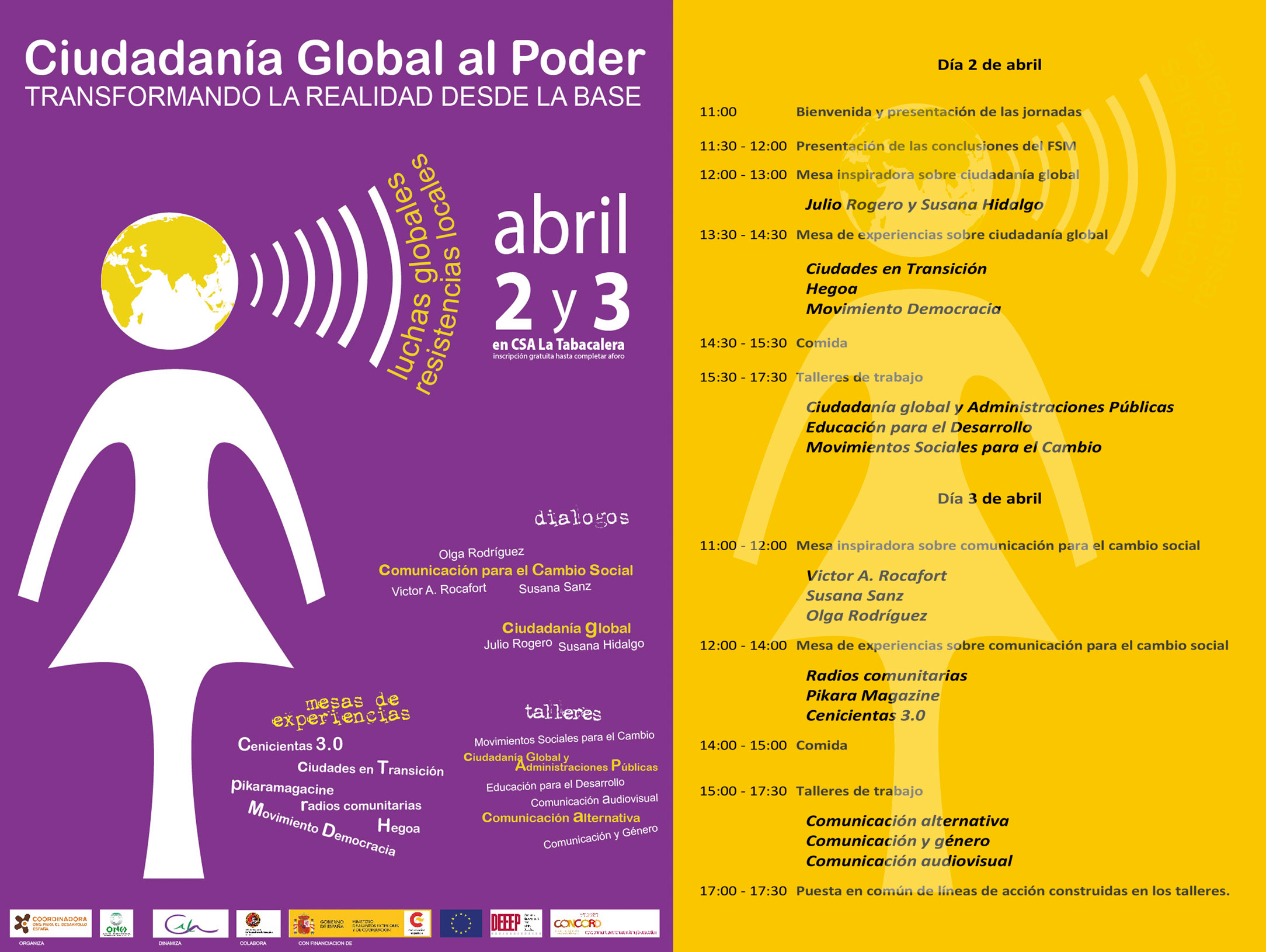Cartel de las jornadas Ciudadanía al Poder. Los días 2 y 3 de abril en La Tabacalera, Madrid.